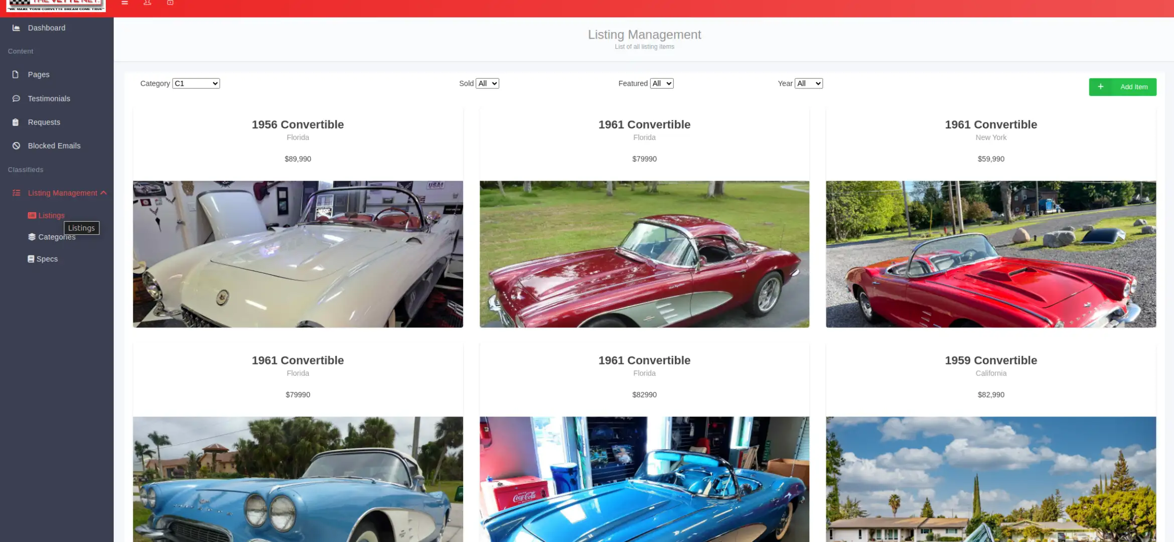 Dashboard - Corvette Listing Dashboard - Corvette Listing